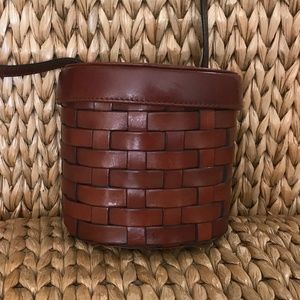 Small cross body leather bag 6x6x3” with long 24” strap to be worn cross body